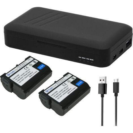 Trade-Shop Set: 2x Akku 1900mAh + Dual-Ladegerät USB-C USB-A Powerbank kompatibel mit Nikon MB-D14 MB-D15 MB-D17 MB-D18 MB-N10 MB-N11 MH-25 MH-25a (1/5)