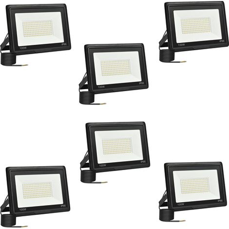 6 Pièces Projecteur Led Extérieur 100W, Spot Led Exterieur 10000LM 6000K Blanc Froid IP66 ImperméAble Projecteur Exterieur Pour Jardin Garage Patio Grange Cour