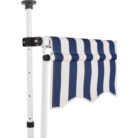 Auvent Marquise rétractable manuel, Store Banne pour Jardin Balcon Terrasse, 250 cm Rayures bleues et blanches OIB1746E (1/5)
