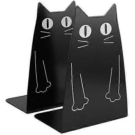 Serre-livres en métal en forme de chat mignon grand modèle robuste pour bureau ou étagères noir. (1/5)