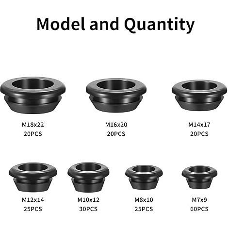 Rubber Grommet, Wire and Cable Seal Ring Waterproof Rubber Washers and Spacers for Electrical Cables Covers Screws and Wires Electrical Conduit (1/4)