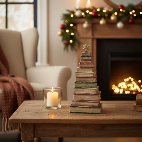 Decorazione libri antiquariato per decorazioni natalizie -h 39 cm