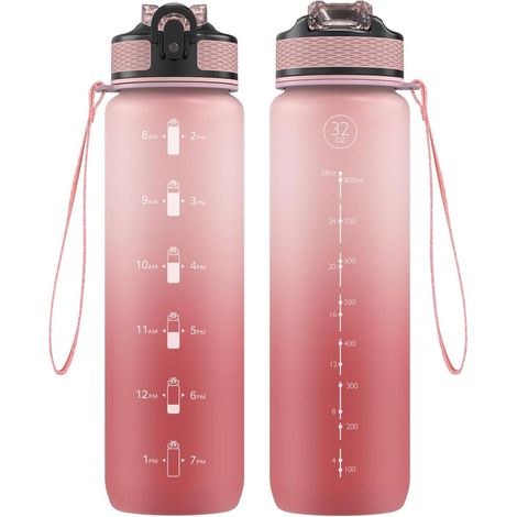Trinkflasche 1L Strohhalm Auslaufsicher BPAfrei Tritan Sport Hellrosa (1/5)