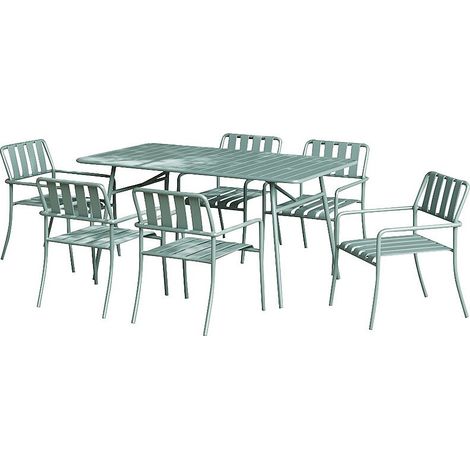 Sala da pranzo da giardino in Metallo: il tavolo L.160 cm e 6 poltrone Verde acqua - BIRMOS di MYLIA