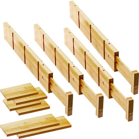 Classeur Modulaire pour Tiroirs Bambou  Organisateur Rangement [Kitchen Silverware Organizer]  Diviseur Tiroir Bambou Personnalisable et Expansible pour Cuisine Maison Bureau [9 inserts]  Spécificatio