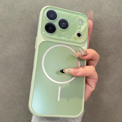 Coque de téléphone magnétique à chargement par aimant, finition AG givrée, en silicone souple antichoc (iPhone 14 Pro vert). (1/5)