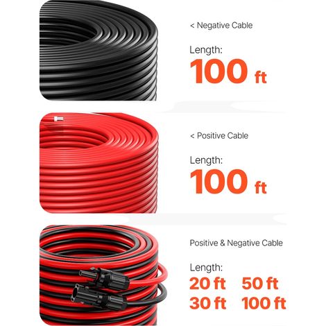 Cable de extensión para panel solar, 10 AWG, resistente al agua IP67, rojo. (1/2)
