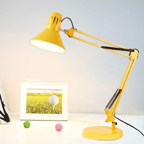 Lampada da scrivania a LED con protezione per gli occhi, lampada da tavolo in metallo stile architetto, braccio girevole regolabile extra lungo per la lettura, gialla (1/4)