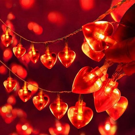 Guirlande lumineuse LED en forme de cœur à piles pour Saint-Valentin, fête de mariage, anniversaire, décoration d'intérieur (6 m, 40 LED, rouge) (1/5)