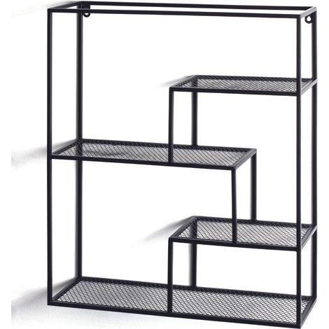 Pegane – Étagère murale 4 niveaux en métal laqué noir – Longueur 50 cm – Hauteur 60 cm – Profondeur 18 cm – Charge maximale 20 kg (1/4)