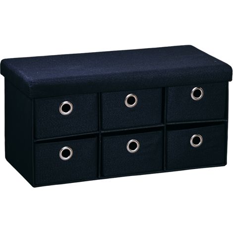 Banc d'entrée en tissu avec 6 tiroirs - Bleu marine - L 76 cm - Livraison gratuite (1/2)