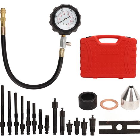 Kit de test de compression moteur 19 pièces - 9 bougies de préchauffage + 4 adaptateurs injecteur - Jauge de pression cylindre diesel pour voiture et camion (1/5)
