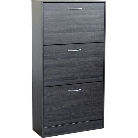 Scarpiera da interno a 3 ante in legno con doppio scomparto Flora -  DarkGrey