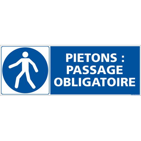 Panneau Obligation Passage Piétons - Signalisation EPI - Adhésif - 210 x 75 mm - Conforme ISO 7010 (1/5)