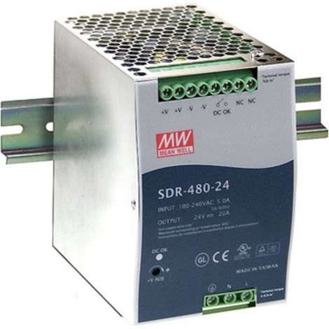 Mean Well SDR-480-24 Alimentatore per guida DIN 24 V/DC 20 A 480 W Num. uscite:1 x Contenuto 1 pz. (1/2)