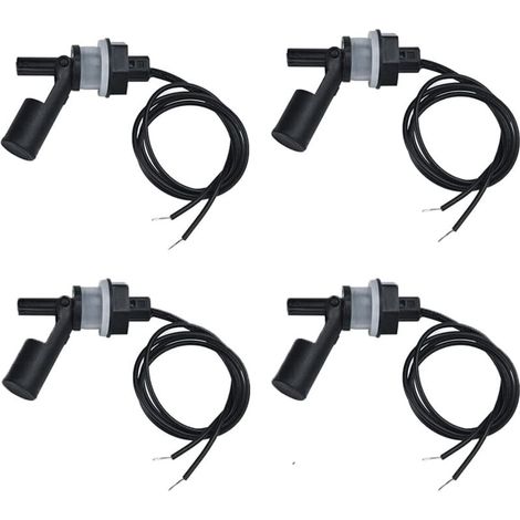 Lot de 4 interrupteurs à flotteur à montage latéral, interrupteur à flotteur horizontal en plastique, capteur de niveau d'eau, interrupteur à flotteur avec fil de 40 cm pour piscine d'aquarium (basse (1/4)