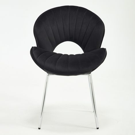 CHICFURN Lot de 2 chaises de salle à manger en tissu noir, dossier incurvé et design sans accoudoirs, pieds métal stables, pour cuisine, salon, bureau, facile à monter (1/5)