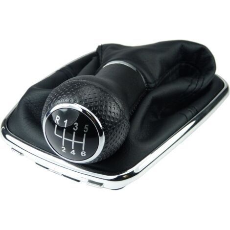 A253-6 Soufflet Levier de Vitesse Pommeau de Vitesse 12mm compatible avec VW Golf 4 IV Boite 6 avec Cadre Plug & Play Pièce de rechange pour 1J071113 Noir Chrome
