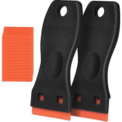 Grattoir, 2 Grattoir Vitre avec 30 Pièce Lames de Rechange, Grattoir Plaque Vitrocéramique pour Élimination de L'adhésif, Peinture, Décalcomanies des Portes Vitres Fenêtres (Noir Orange) (1/5)