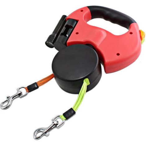 Retractable Double Dog Leash with Two 10ft Ropes, 360° Anti-Tangle Dual Leash for Walking Two Dogs up to 50lbs (Red)