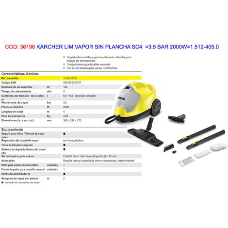 KARCHER SC4 Limpiador de Vapor Sin Plancha 3.5 Bar 2000W 1.512-405.0