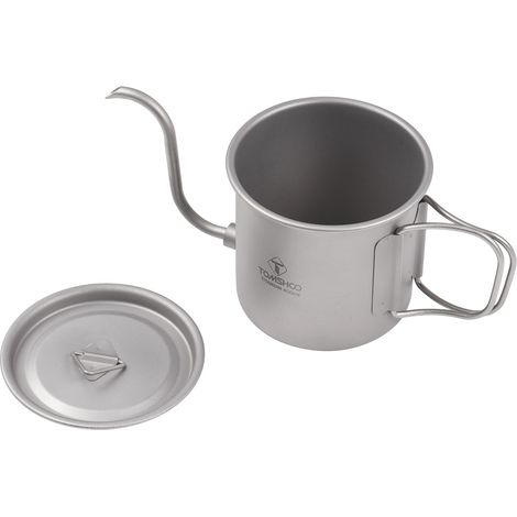 Cafetière de Camping Portable 400ml, avec bec amovible, bouilloire en métal Ti, poignée pliable pour l'extérieur et la maison (1/5)