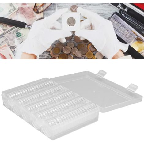 Boîte de rangement ronde en plastique pour objets de collection, contenant 100 capsules, une boîte de rangement pour pièces de monnaie et d'autres objets de collection. (1/5)
