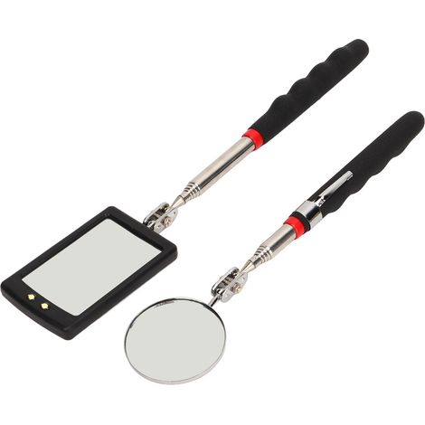 2-teiliges Set teleskopischer Inspektionsspiegel mit LED-Beleuchtung, flexibel, einziehbar, rund und quadratisch (1/5)