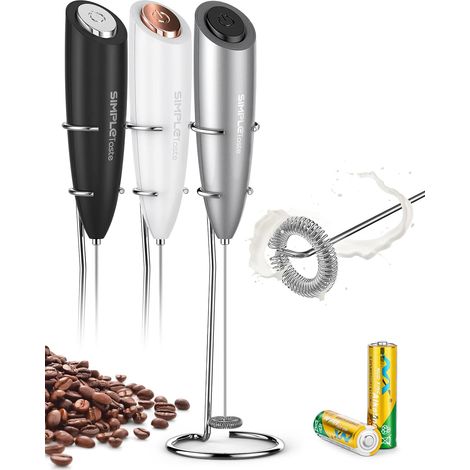 QAZQA Mousseur à Lait Automatiques pour Cafés, Expressos, Lattés, Cappucinos et Machiattos, Acier Inoxydable avec Support et 2 Piles,Blanc (1/5)