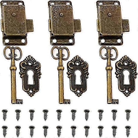【BQ】Lot de 3 serrures de meuble décoratives antiques avec clé, finition bronze (1/5)