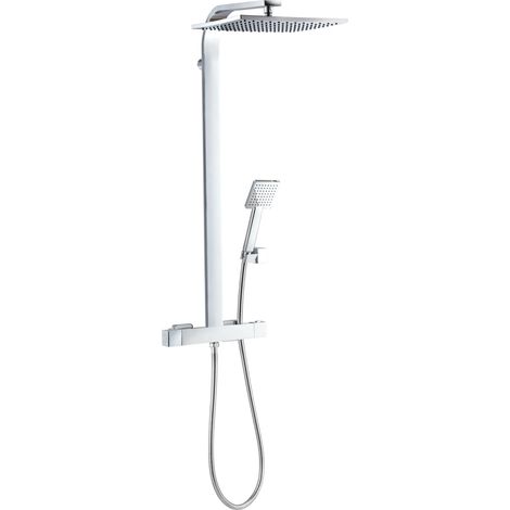 Colonne de douche avec mitigeur thermostatique 1 jet chromé, inverseur céramique, hauteur réglable, fonction soft, anti-calcaire, sécurité 38°, ACS (1/5)