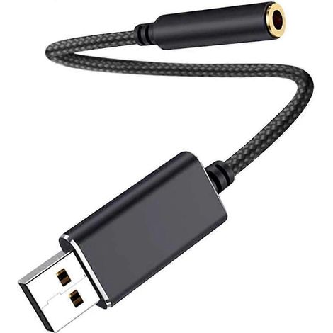 Adaptateur audio USB, adaptateur USB vers prise jack audio 3,5 mm, carte son externe USB avec prises casque et microphone 3,5 mm (noir/20 cm) GDM (1/3)