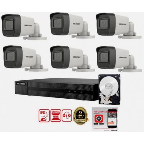 KIT VIDEOSORVEGLIANZA HIKVISION PRO DVR 8 CANALI 6 TELECAMERE BULLET 5 MPX HD 500GB