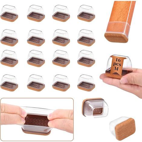 16 Stück Stuhlbeinkappen, Schutzkappen für Stuhlbeine, stuhlbeinkappen rechteckig, Stuhlbeinschoner mit Filzpolstern, Beseitigen Sie Geräusche und Kratzer, Fit Stuhlbein Breite 16-22mm,Länge 32-42mm (1/5)