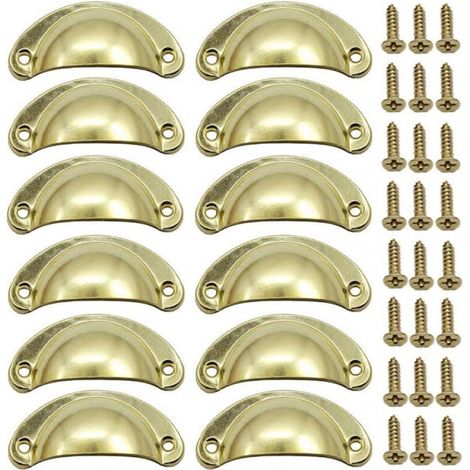 12 Stück – goldfarbener Retro-Muschel-Türgriff, 82 mm, Vintage-Schubladen-Möbelgriff mit Schrauben (1/5)