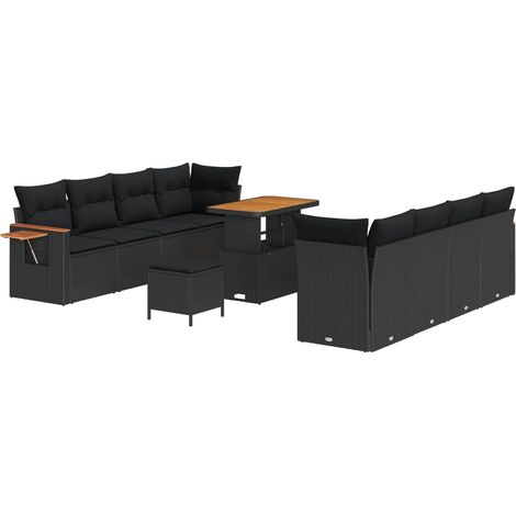 Garden Sofa Set with Cushion 12 pcs Black Poly Rattan vidaXL