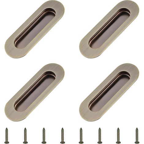 Confezione da 4 maniglie ovali per mobili in acciaio inox, maniglie per mobili in bronzo, foro laterale incassato, con viti nascoste per cassetti, armadietti, credenze (1/5)
