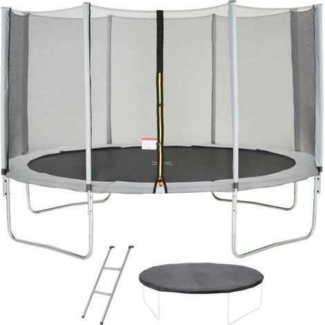 Trampoline MAXI ECO Ø 430 cm Gris - Avec Filet, Echelle, Couverture de Protection (1/5)