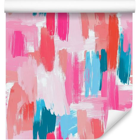Tapete „Pinselstriche“ in Puderrosa und Koralle, 50 x 1000 cm (1/5)