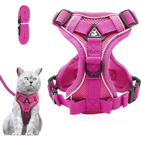 Arnés para gatos ajustable, antiescape, suave, con correa para gatos, gatitos, perros y cachorros, rosa, talla S. (1/5)
