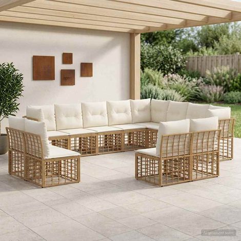 Salon de jardin modulable 12 places en polyrotin blanc naturel et crème, 79.8kg - PANGIVO (1/5)