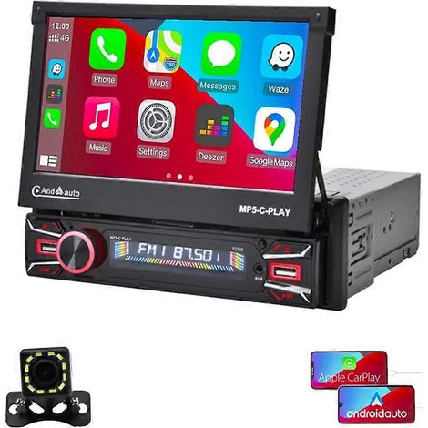 Autoradio 1 DIN avec écran tactile escamotable électrique 7 pouces, compatible Android Auto et Bluetooth Mirror Link, compatible avec toutes les plateformes de divertissement. (1/5)