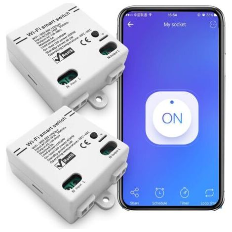WiFi Smart Switch Intelligent Télécommande Universelle sans Fil Commande vocale avec Minuterie Commutateur DIY 2.4G WiFi Commutateurs À Distance Compatible avec Alexa, Google Assistant, IFTTT(2 Packs) (1/5)
