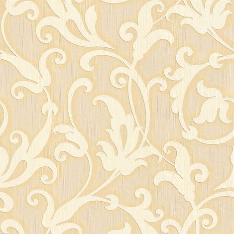 Textiloptik Tapete Profhome 954902 Textiltapete strukturiert im Barock-Stil matt gelb gold 5,33 m2