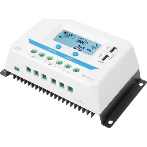 Contrôleur de charge solaire 10A/20A/30A 12V/24V à régulation PWM automatique, écran LCD et double port USB VS1024AU (1/5)