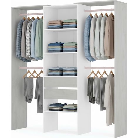 Armadio Guardaroba Da Terra Senza Porte Con 4 Barre Appendiabiti 4 Ripiani E 2 Cassetti Design Salvaspazio Per Camera Da Letto Cabina Armadio 203 X 50 X 179 Cm Bianco Opaco Grigio Cemento (1/5)