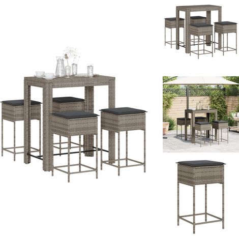 Ensemble de bar de jardin 5 pcs avec coussins gris poly rotin - Salon De Jardin - Mobilier De Jardin - Set Salon De Jardin - Table Basse - Chaise Lounge (1/5)