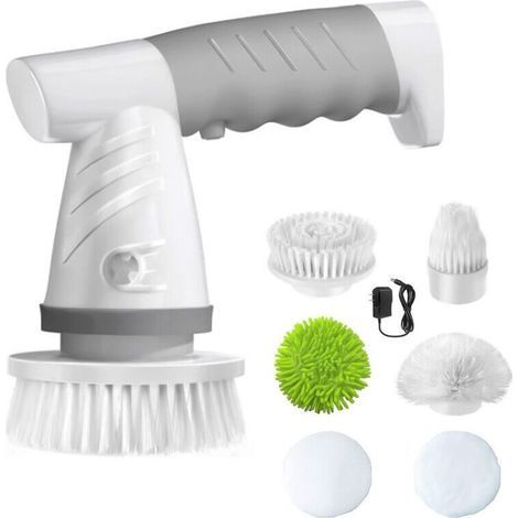 Brosse de nettoyage électrique, 420 tr/min, 2000 mAh, multifonction, sans fil, portable, manche en silicone, antidérapant, gris