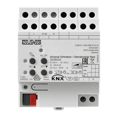 Jung Attuatore dimmer universale LED KNX / regolatore di velocità, 1 volta, REG, 4 TE 3901 REGHE