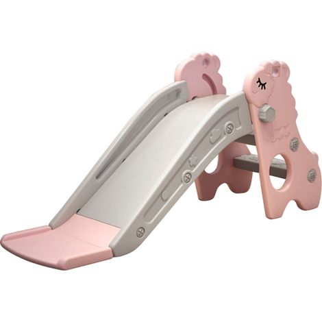 Kit de toboggan d'intérieur pour enfants avec 2 marches pliable, base stable, glissière autonome pour tout-petits rose et gris (1/5)